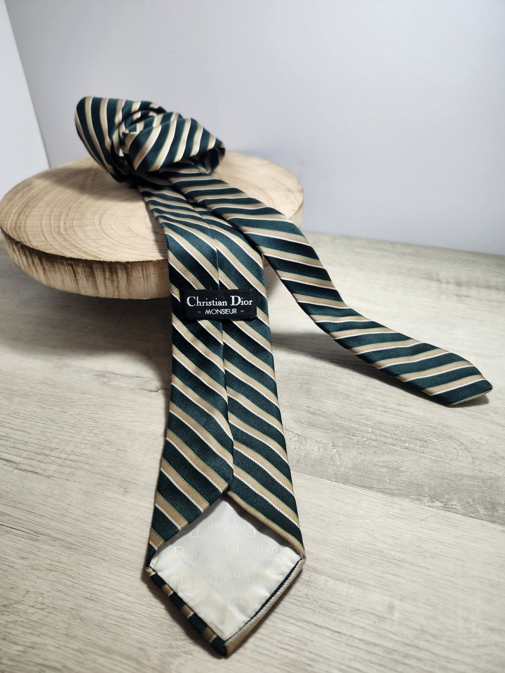 Dior Green and Gold Diagonal Stripe Tie